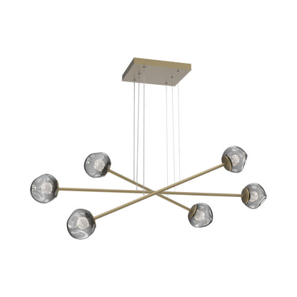 Luna Triple Moda Linear LED Chandelier in Gilded Brass/Smoke (Floret Crystal).