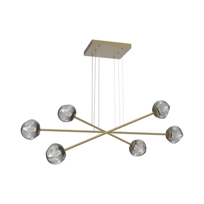 Luna Triple Moda Linear LED Chandelier in Gilded Brass/Smoke (Geo Crystal).
