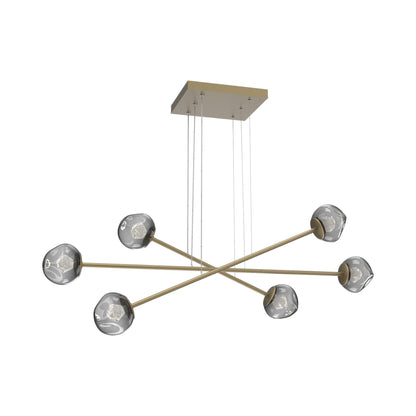 Luna Triple Moda Linear LED Chandelier in Gilded Brass/Smoke (Zircon Crystal).