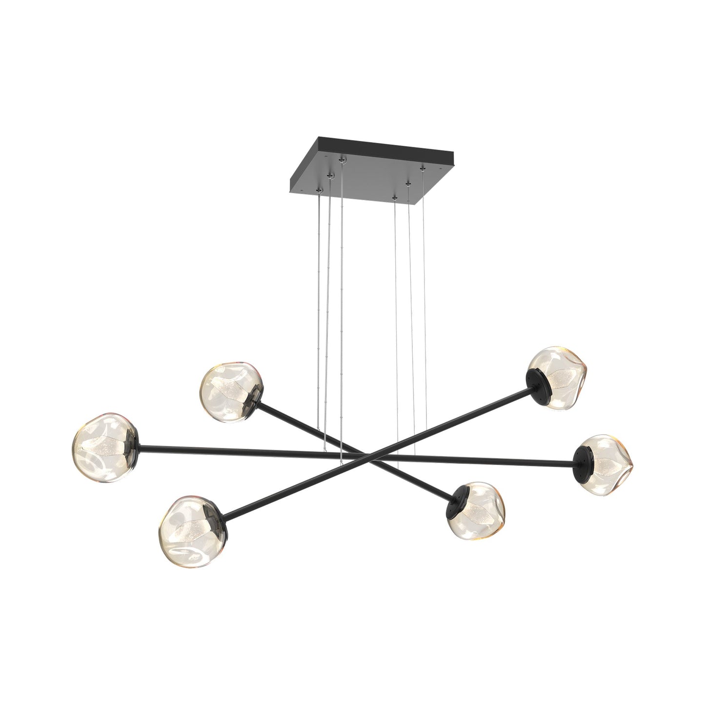 Luna Triple Moda Linear LED Chandelier in Matte Black/Amber (Geo Crystal).