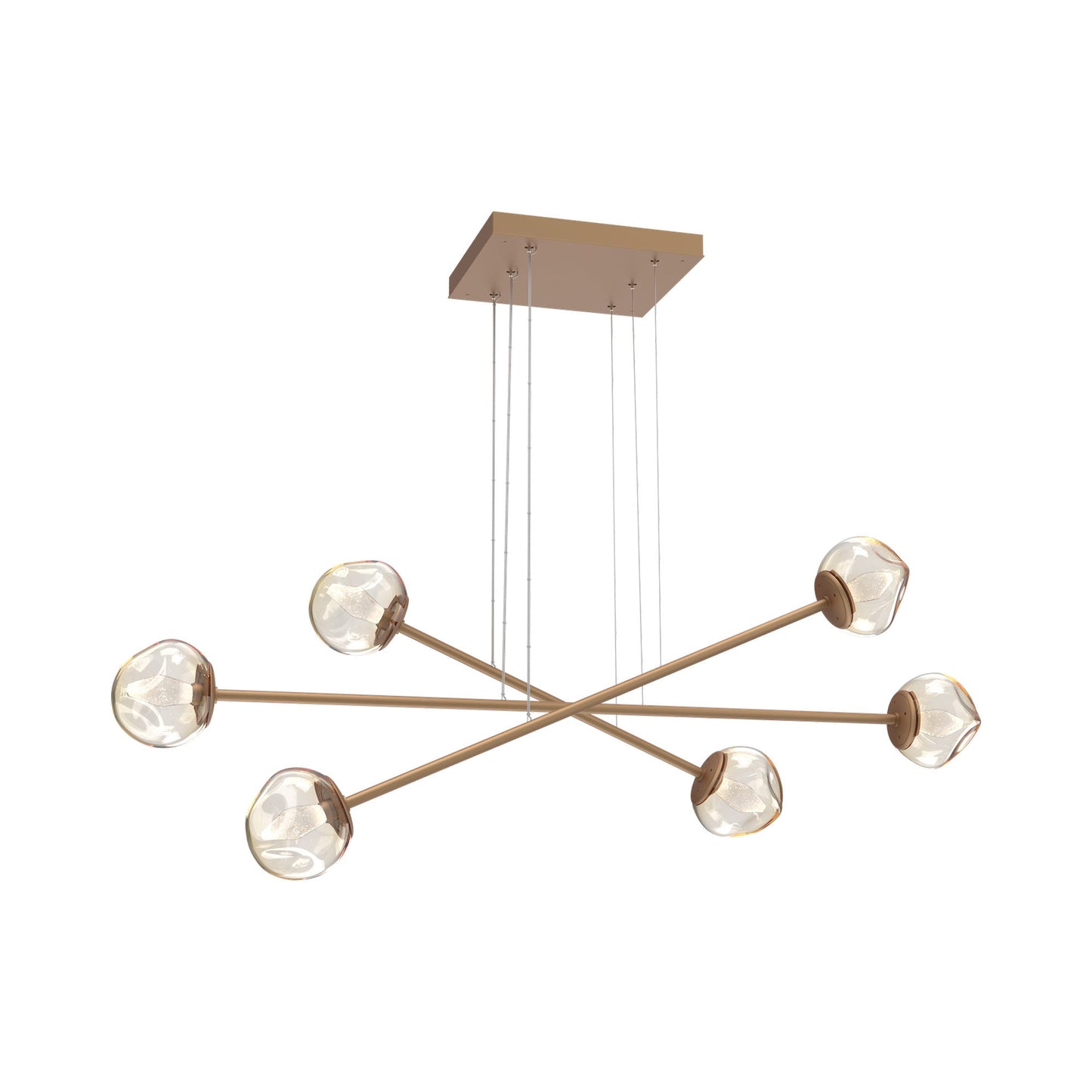 Luna Triple Moda Linear LED Chandelier in Novel Brass/Amber (Geo Crystal).
