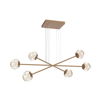 Luna Triple Moda Linear LED Chandelier in Novel Brass/Amber (Geo Crystal).