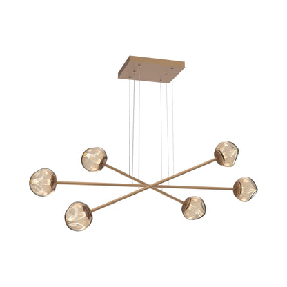 Luna Triple Moda Linear LED Chandelier in Novel Brass/Bronze (Geo Crystal).