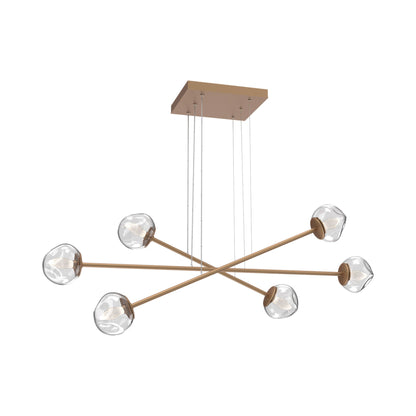 Luna Triple Moda Linear LED Chandelier in Novel Brass/Clear (Geo Crystal).
