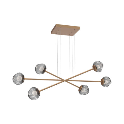 Luna Triple Moda Linear LED Chandelier in Novel Brass/Smoke (Floret Crystal).
