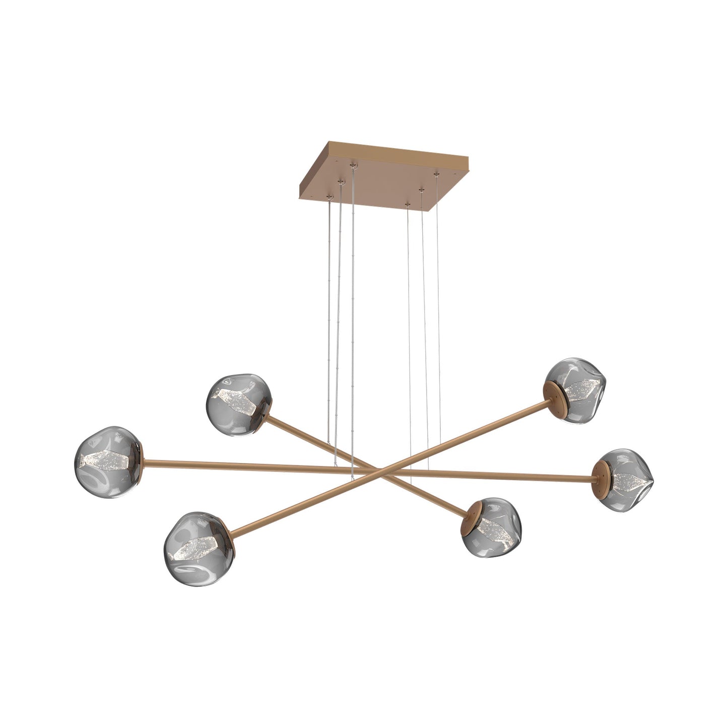 Luna Triple Moda Linear LED Chandelier in Novel Brass/Smoke (Geo Crystal).