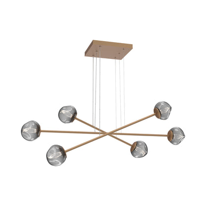 Luna Triple Moda Linear LED Chandelier in Novel Brass/Smoke (Geo Crystal).