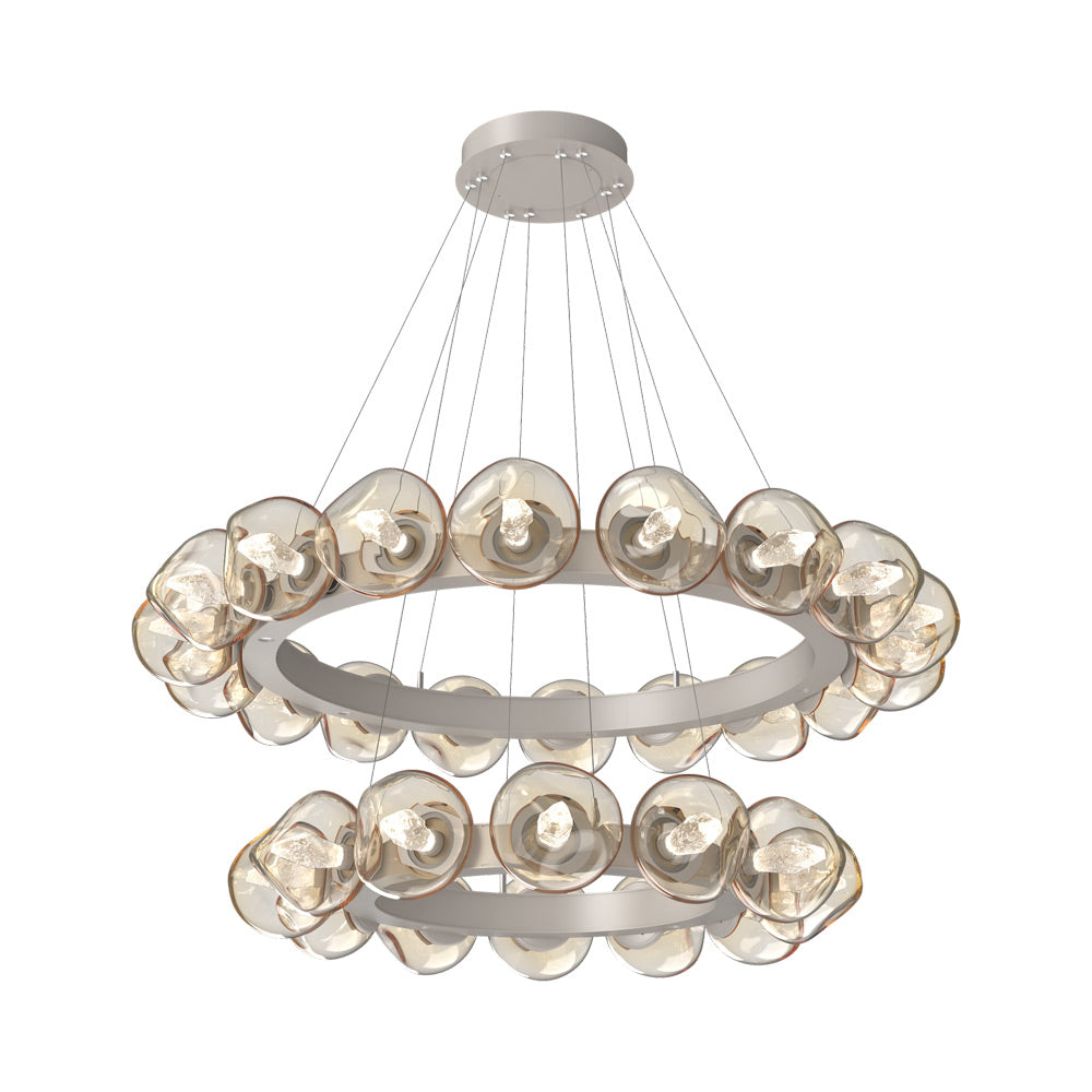 Luna Two-Tier Radial Ring LED Chandelier in Beige Silver/Amber (Geo Crystal).