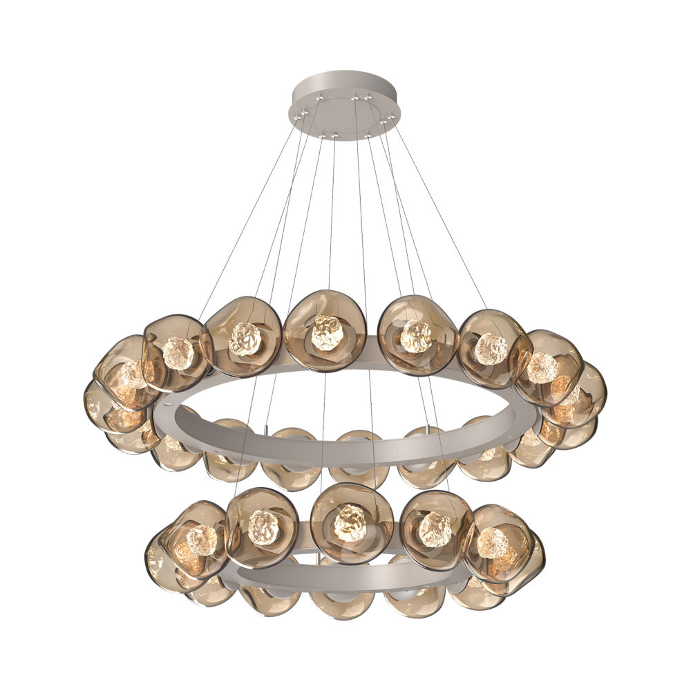 Luna Two-Tier Radial Ring LED Chandelier in Beige Silver/Bronze (Floret Crystal).