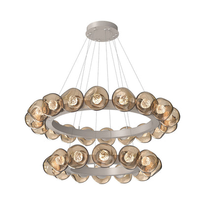 Luna Two-Tier Radial Ring LED Chandelier in Beige Silver/Bronze (Floret Crystal).