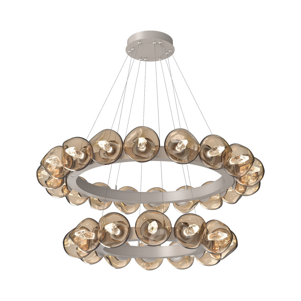 Luna Two-Tier Radial Ring LED Chandelier in Beige Silver/Bronze (Geo Crystal).