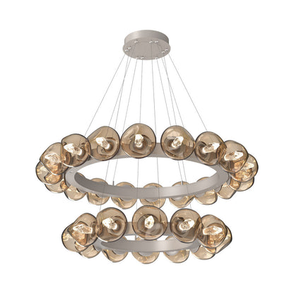 Luna Two-Tier Radial Ring LED Chandelier in Beige Silver/Bronze (Geo Crystal).