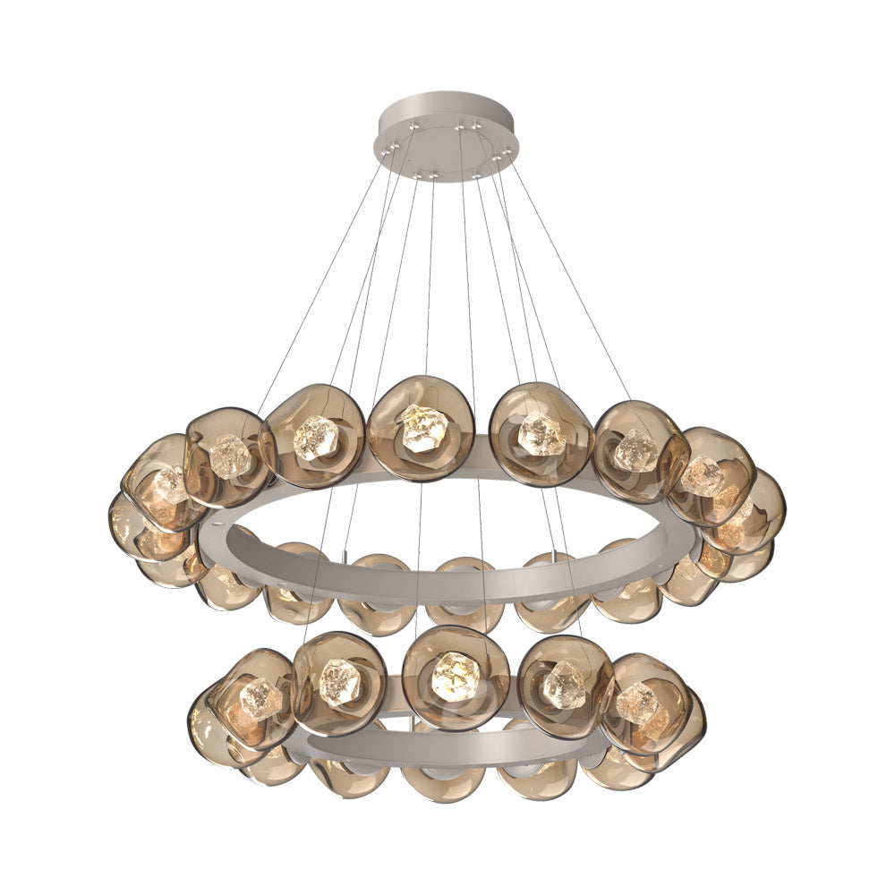 Luna Two-Tier Radial Ring LED Chandelier in Beige Silver/Bronze (Zircon Crystal).