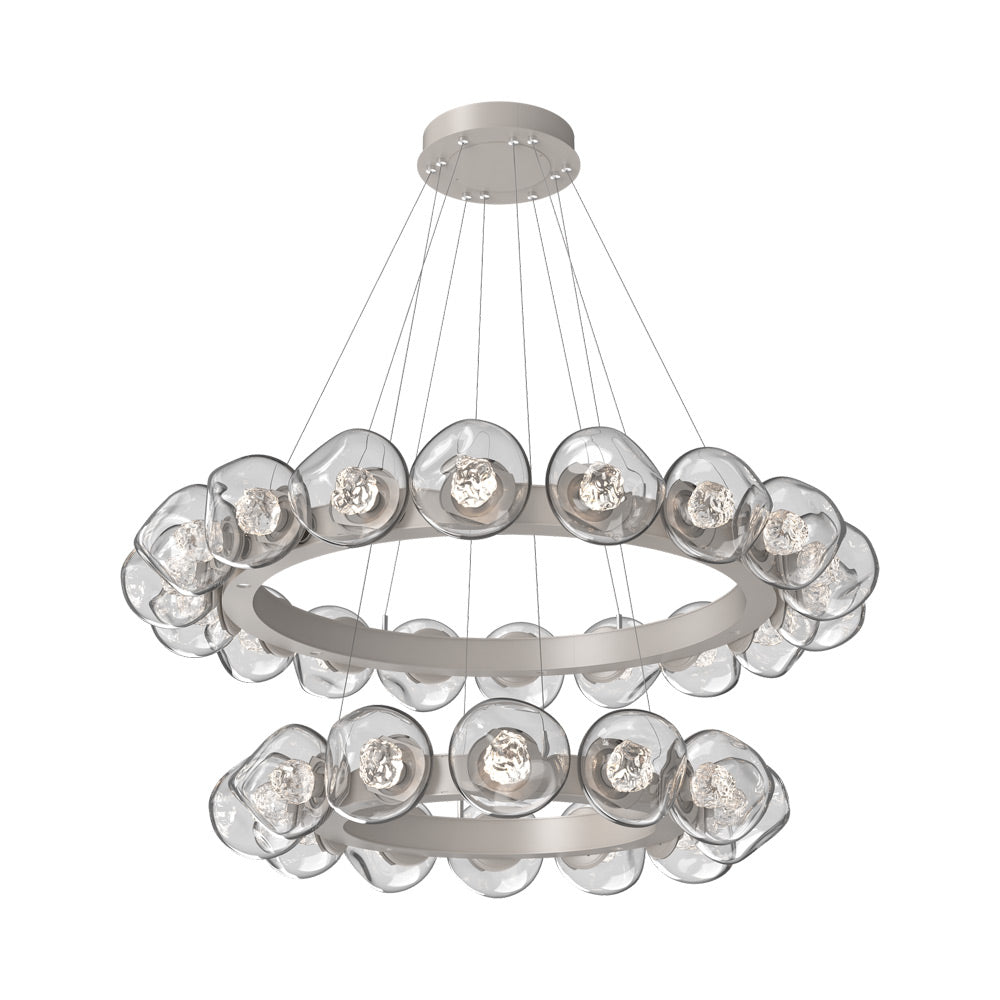 Luna Two-Tier Radial Ring LED Chandelier in Beige Silver/Clear (Floret Crystal).