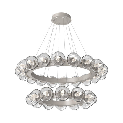 Luna Two-Tier Radial Ring LED Chandelier in Beige Silver/Clear (Geo Crystal).