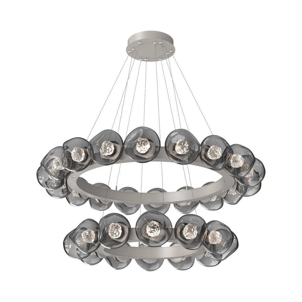 Luna Two-Tier Radial Ring LED Chandelier in Beige Silver/Smoke (Floret Crystal).