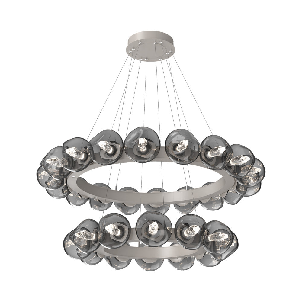 Luna Two-Tier Radial Ring LED Chandelier in Beige Silver/Smoke (Geo Crystal).