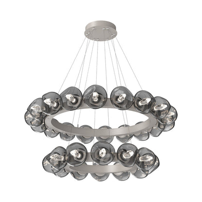 Luna Two-Tier Radial Ring LED Chandelier in Beige Silver/Smoke (Geo Crystal).