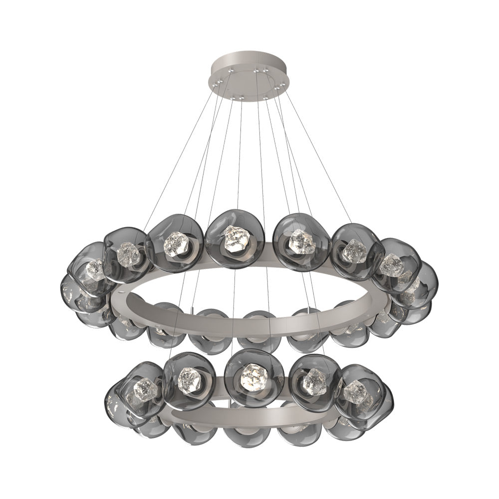 Luna Two-Tier Radial Ring LED Chandelier in Beige Silver/Smoke (Zircon Crystal).