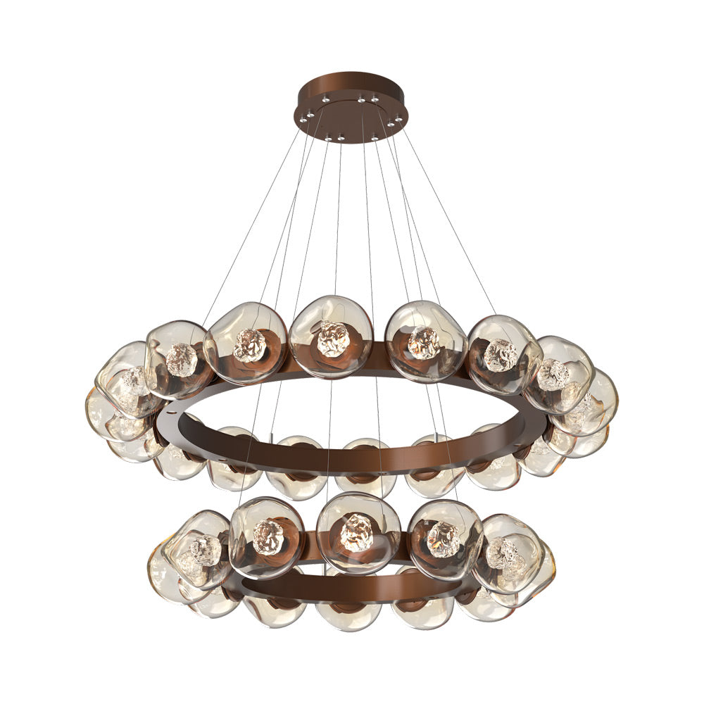 Luna Two-Tier Radial Ring LED Chandelier in Burnished Bronze/Amber (Floret Crystal).