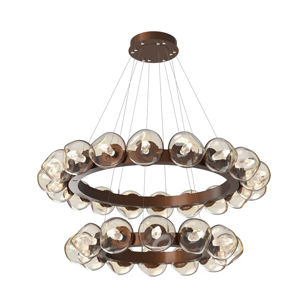 Luna Two-Tier Radial Ring LED Chandelier in Burnished Bronze/Amber (Geo Crystal).