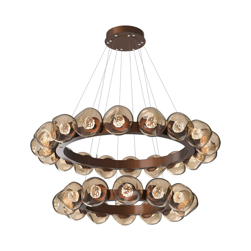 Luna Two-Tier Radial Ring LED Chandelier in Burnished Bronze/Bronze (Floret Crystal).