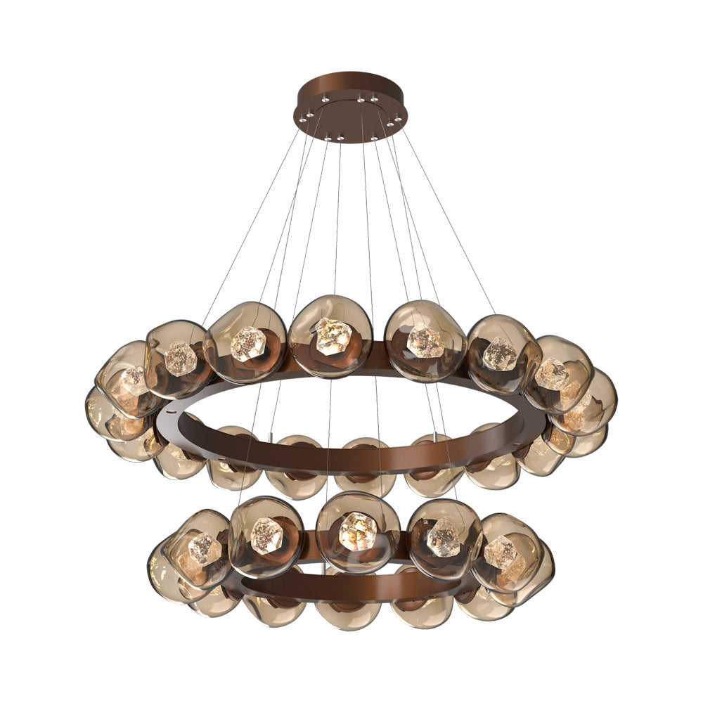 Luna Two-Tier Radial Ring LED Chandelier in Burnished Bronze/Bronze (Zircon Crystal).