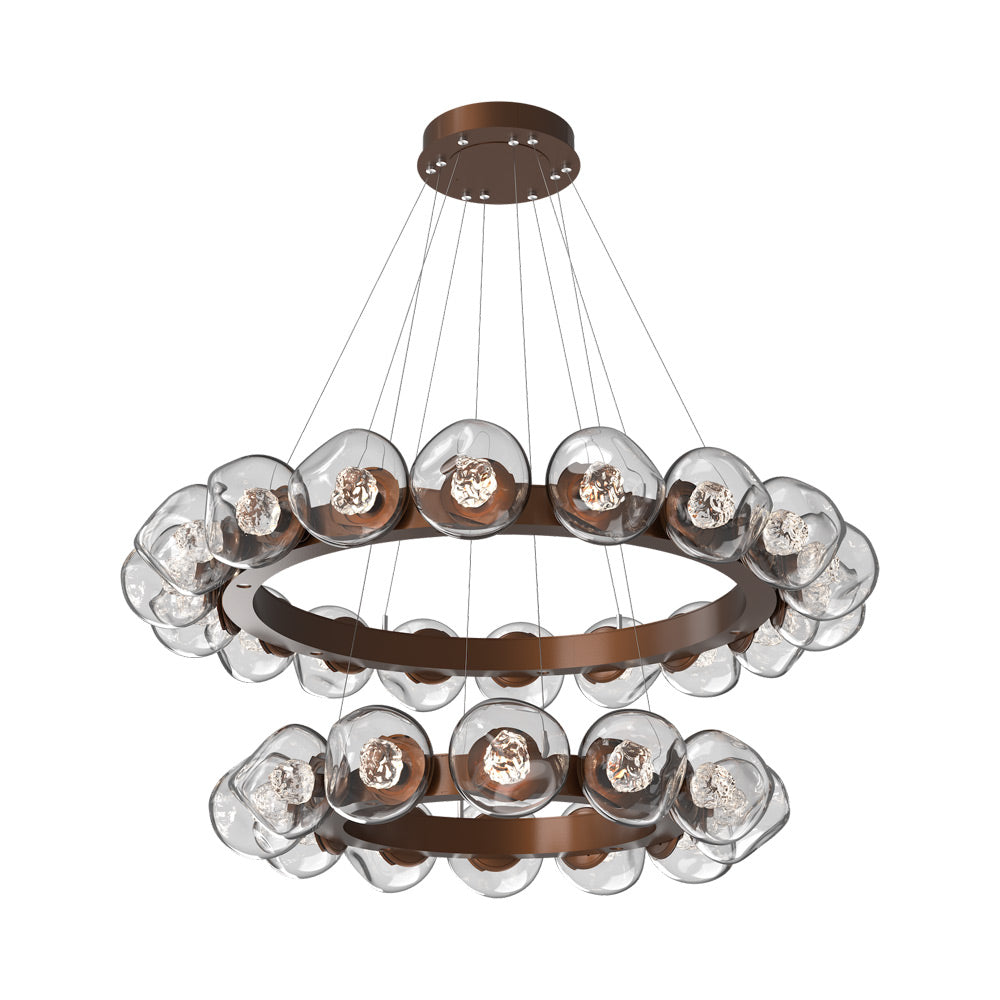 Luna Two-Tier Radial Ring LED Chandelier in Burnished Bronze/Clear (Floret Crystal).