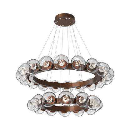 Luna Two-Tier Radial Ring LED Chandelier in Burnished Bronze/Clear (Floret Crystal).