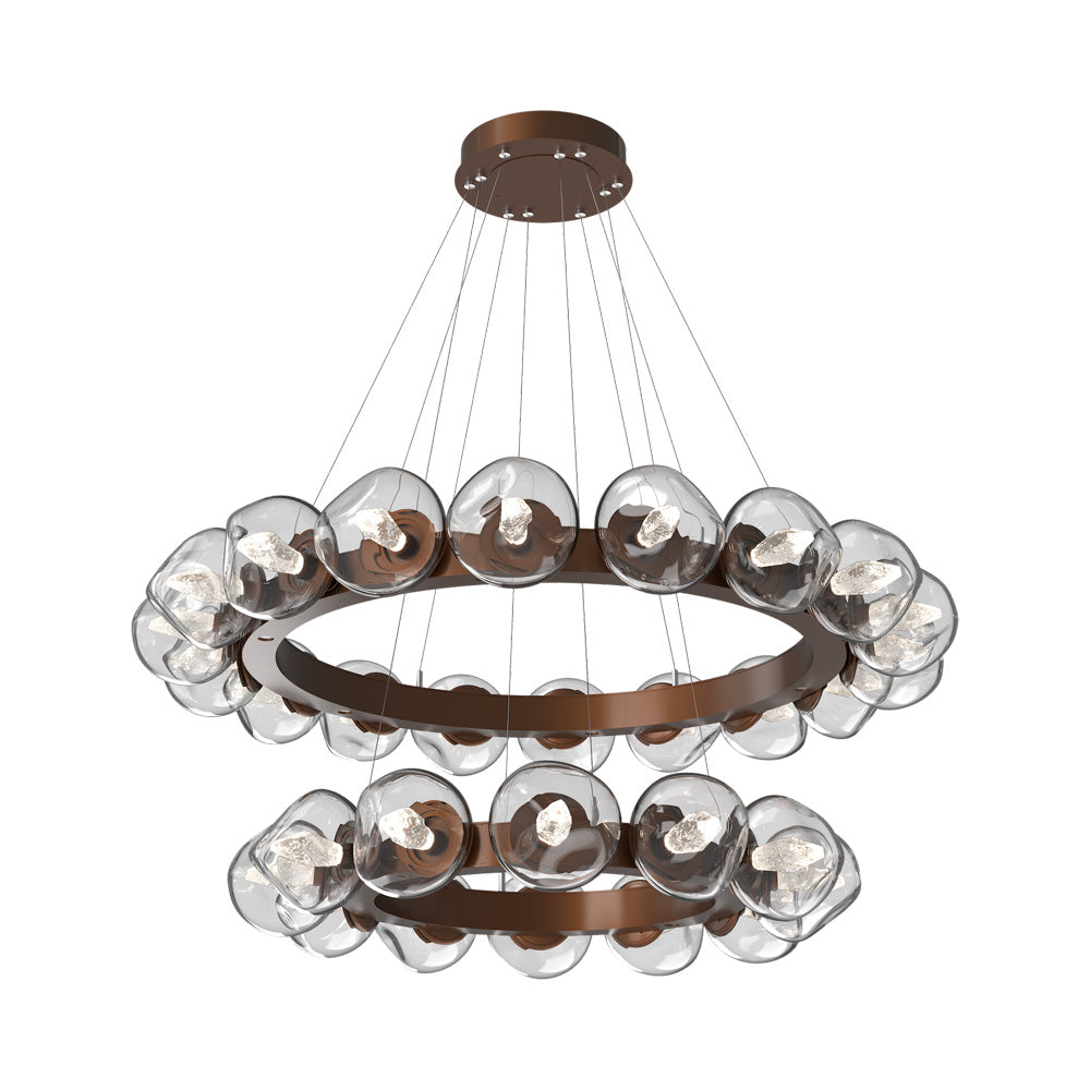Luna Two-Tier Radial Ring LED Chandelier in Burnished Bronze/Clear (Geo Crystal).