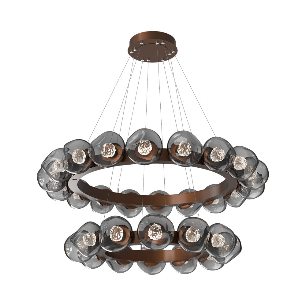 Luna Two-Tier Radial Ring LED Chandelier in Burnished Bronze/Smoke (Floret Crystal).