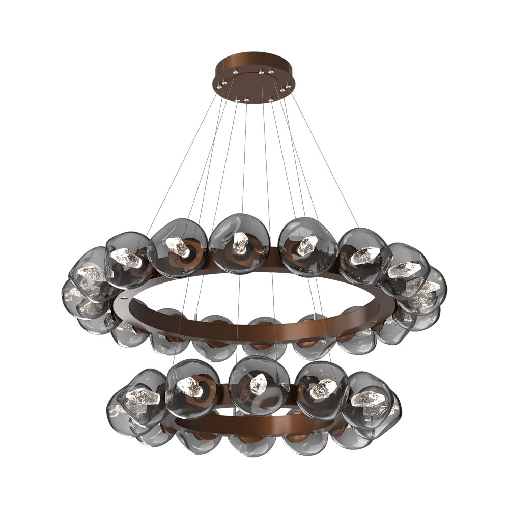 Luna Two-Tier Radial Ring LED Chandelier in Burnished Bronze/Smoke (Geo Crystal).