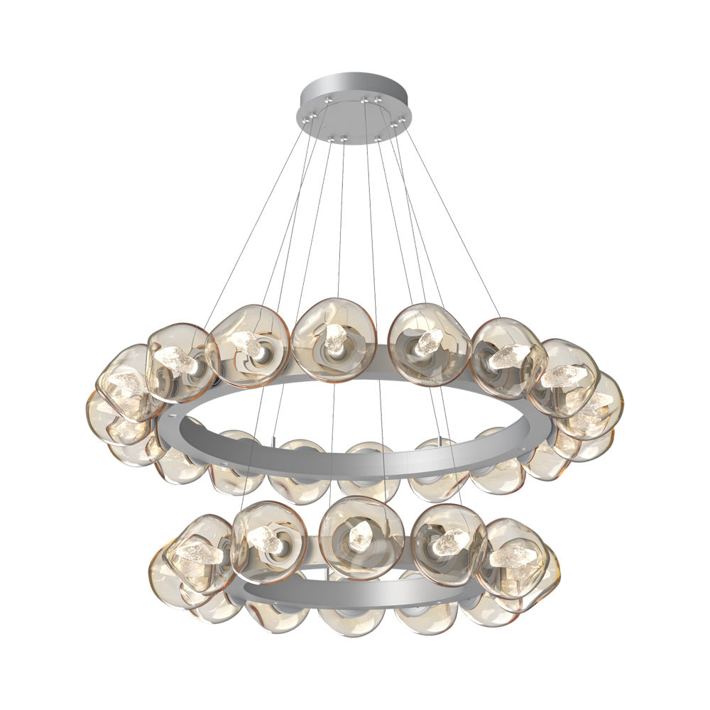 Luna Two-Tier Radial Ring LED Chandelier in Classic Silver/Amber (Geo Crystal).