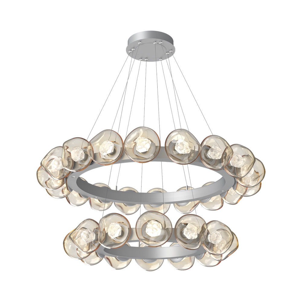 Luna Two-Tier Radial Ring LED Chandelier in Classic Silver/Amber (Zircon Crystal).