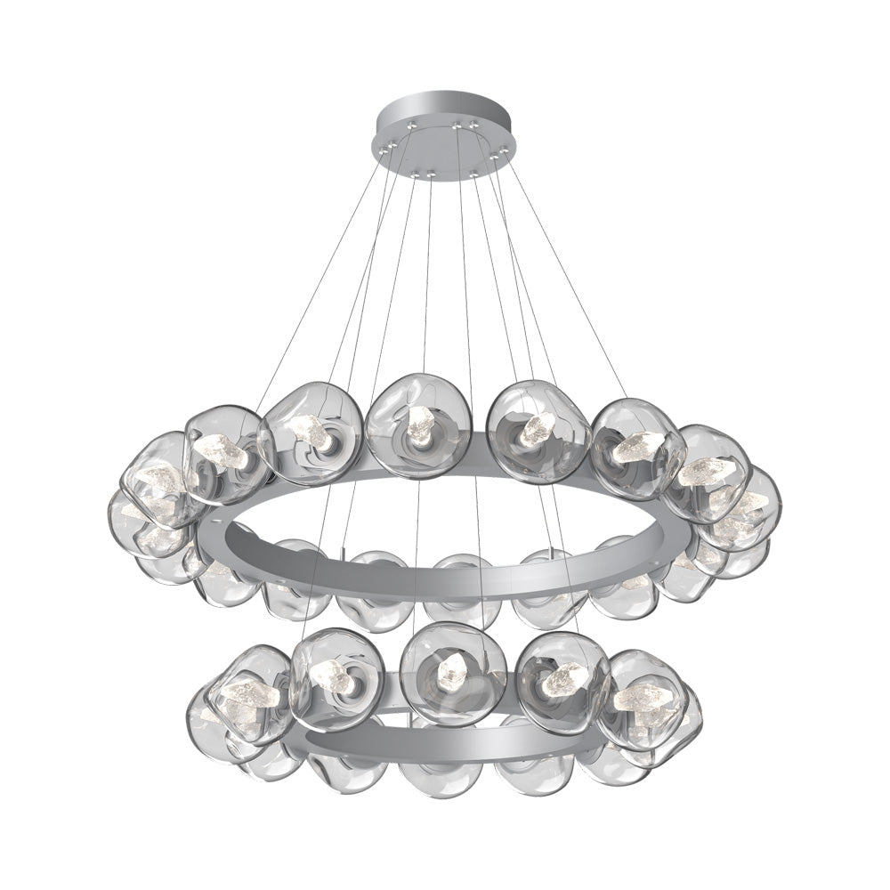 Luna Two-Tier Radial Ring LED Chandelier in Classic Silver/Clear (Geo Crystal).