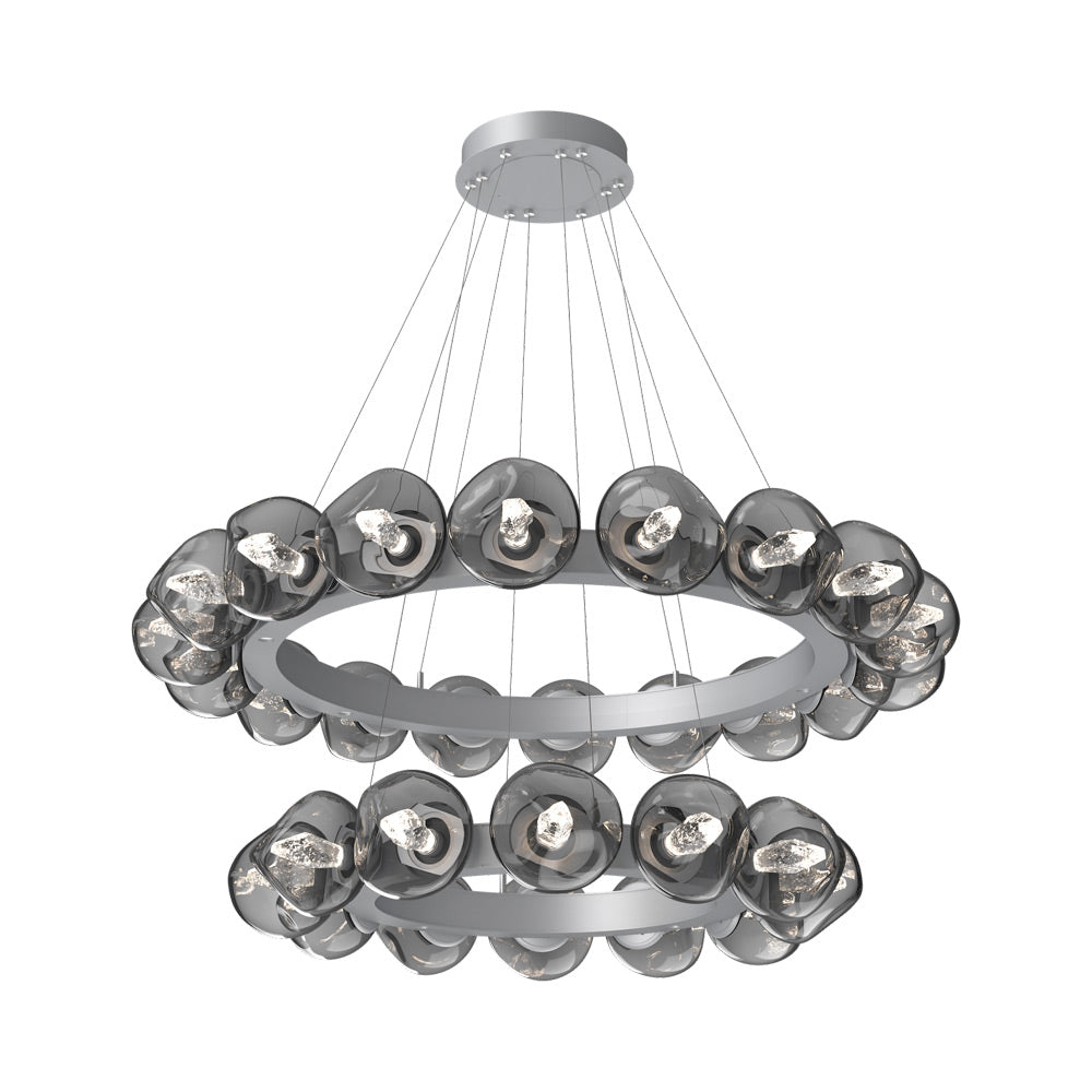 Luna Two-Tier Radial Ring LED Chandelier in Classic Silver/Smoke (Geo Crystal).