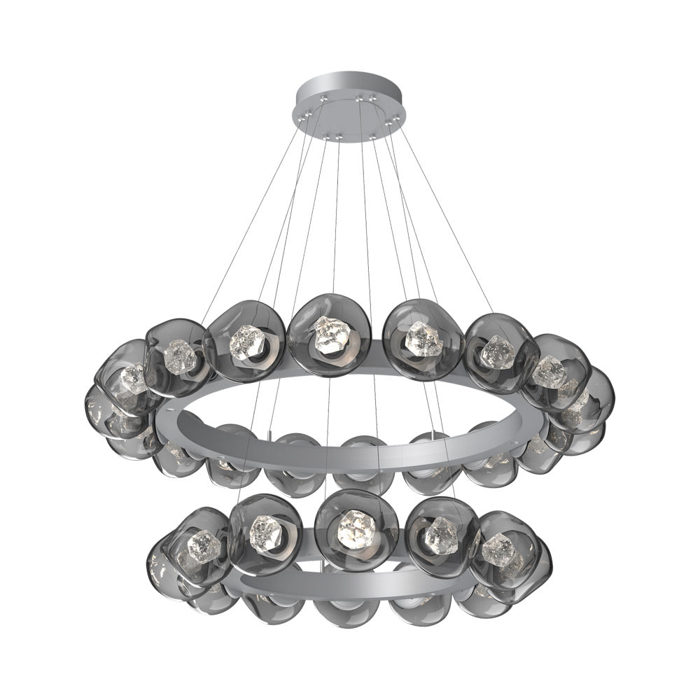 Luna Two-Tier Radial Ring LED Chandelier in Classic Silver/Smoke (Zircon Crystal).