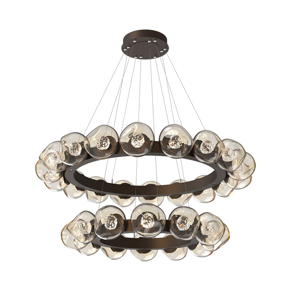 Luna Two-Tier Radial Ring LED Chandelier in Flat Bronze/Amber (Floret Crystal).