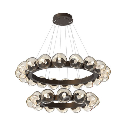 Luna Two-Tier Radial Ring LED Chandelier in Flat Bronze/Amber (Geo Crystal).