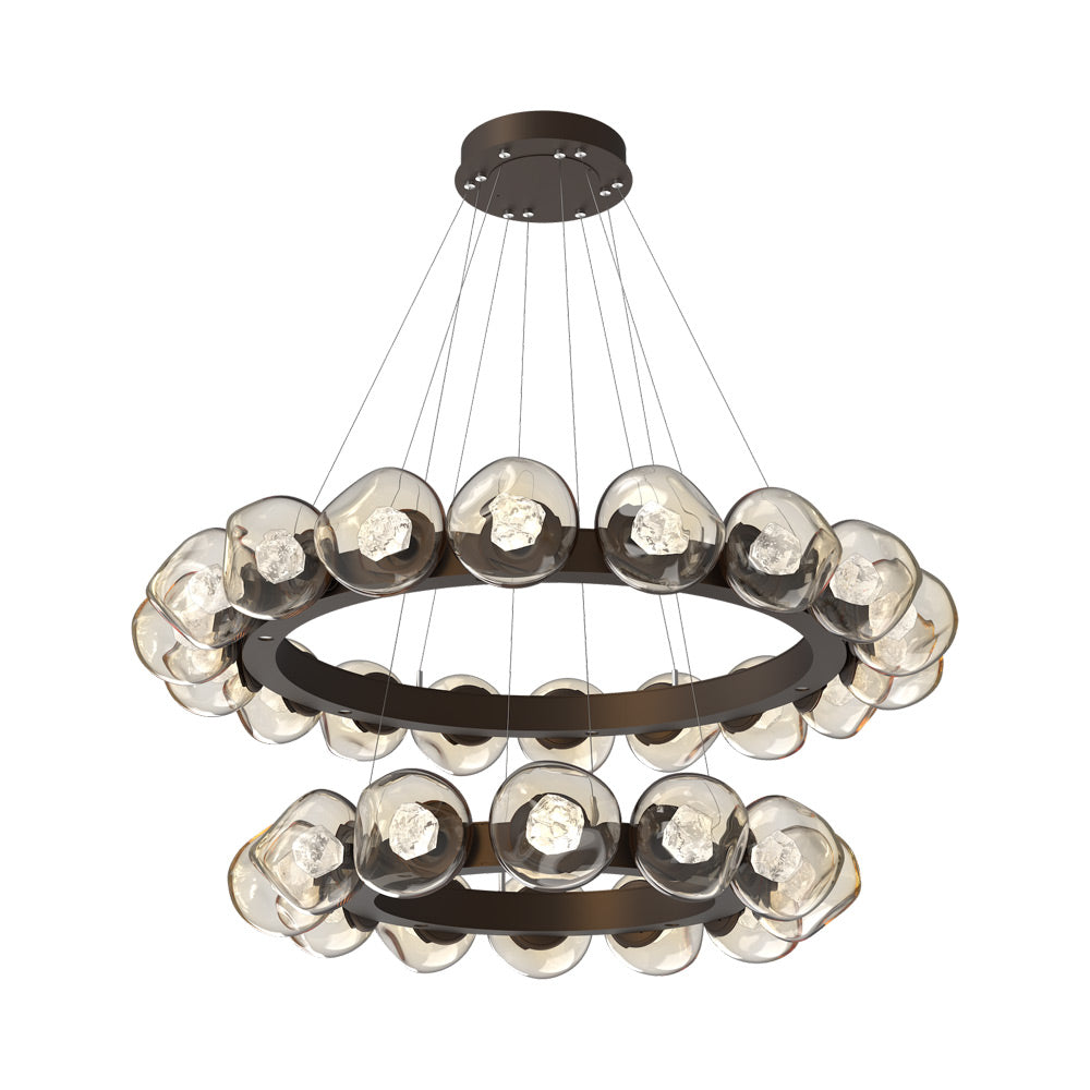 Luna Two-Tier Radial Ring LED Chandelier in Flat Bronze/Amber (Zircon Crystal).