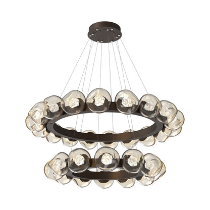 Luna Two-Tier Radial Ring LED Chandelier in Flat Bronze/Amber (Zircon Crystal).