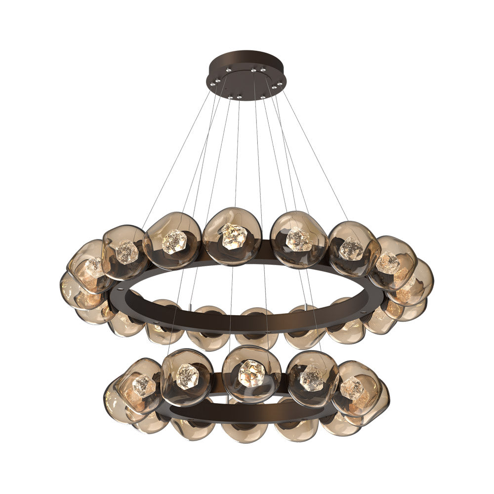Luna Two-Tier Radial Ring LED Chandelier in Flat Bronze/Bronze (Zircon Crystal).