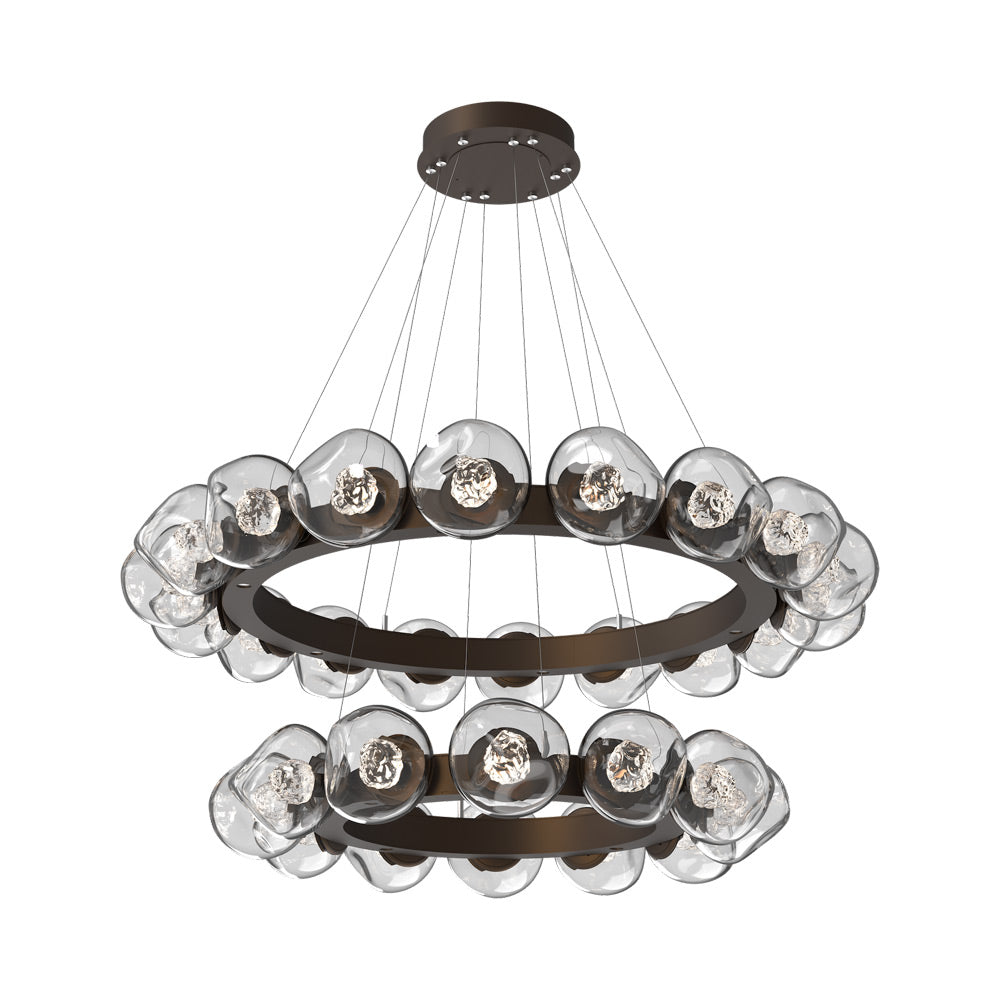 Luna Two-Tier Radial Ring LED Chandelier in Flat Bronze/Clear (Floret Crystal).