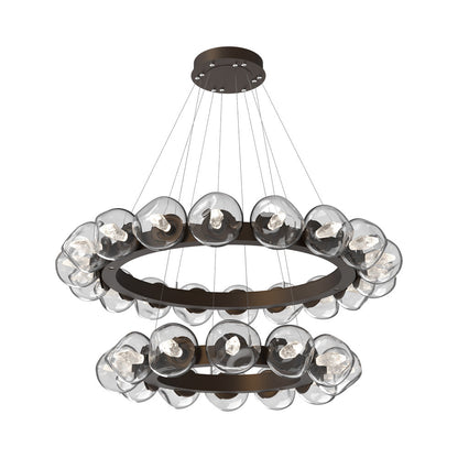 Luna Two-Tier Radial Ring LED Chandelier in Flat Bronze/Clear (Geo Crystal).