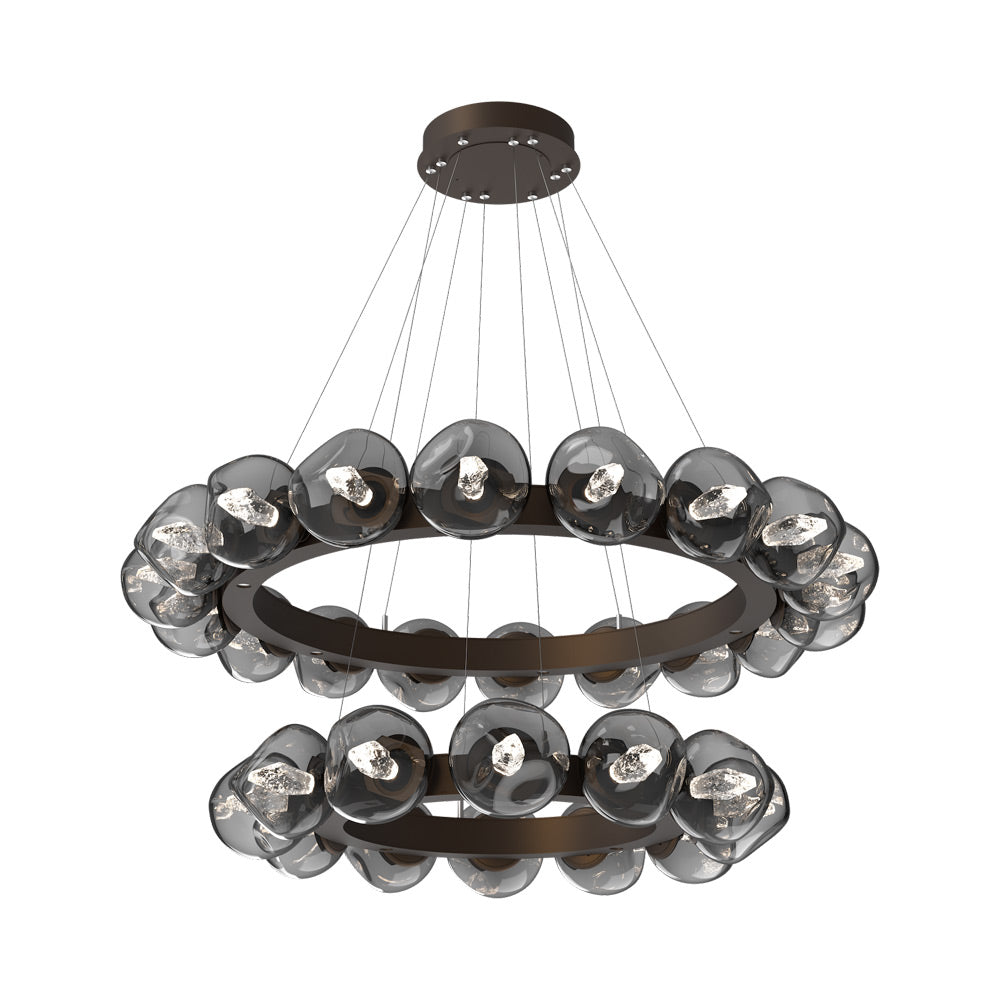 Luna Two-Tier Radial Ring LED Chandelier in Flat Bronze/Smoke (Geo Crystal).