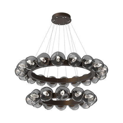 Luna Two-Tier Radial Ring LED Chandelier in Flat Bronze/Smoke (Geo Crystal).