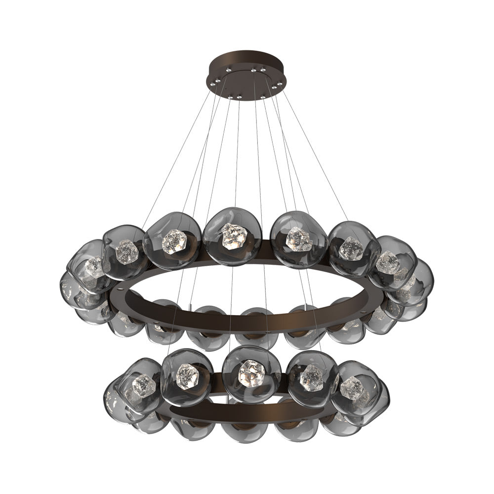 Luna Two-Tier Radial Ring LED Chandelier in Flat Bronze/Smoke (Zircon Crystal).