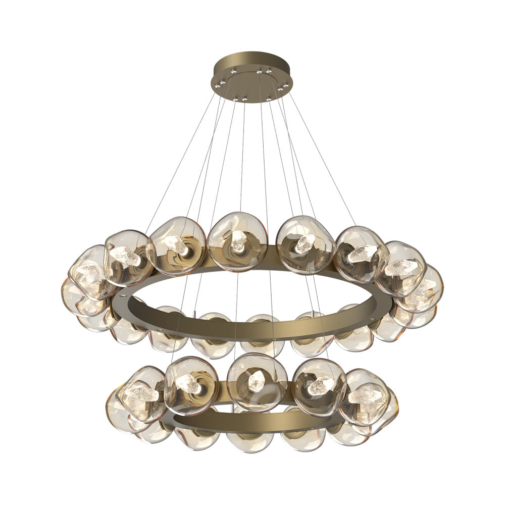 Luna Two-Tier Radial Ring LED Chandelier in Gilded Brass/Amber (Geo Crystal).