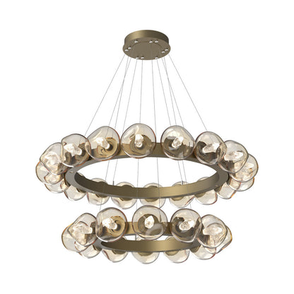 Luna Two-Tier Radial Ring LED Chandelier in Gilded Brass/Amber (Geo Crystal).