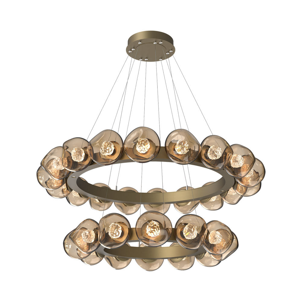 Luna Two-Tier Radial Ring LED Chandelier in Gilded Brass/Bronze (Floret Crystal).